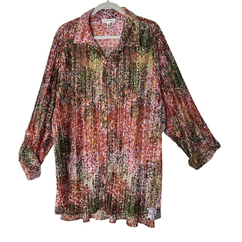 Rio & Rian Shirt Top Women's 2X Plus Long Sleeve Button Up Long‎ Sleeve Colorful
